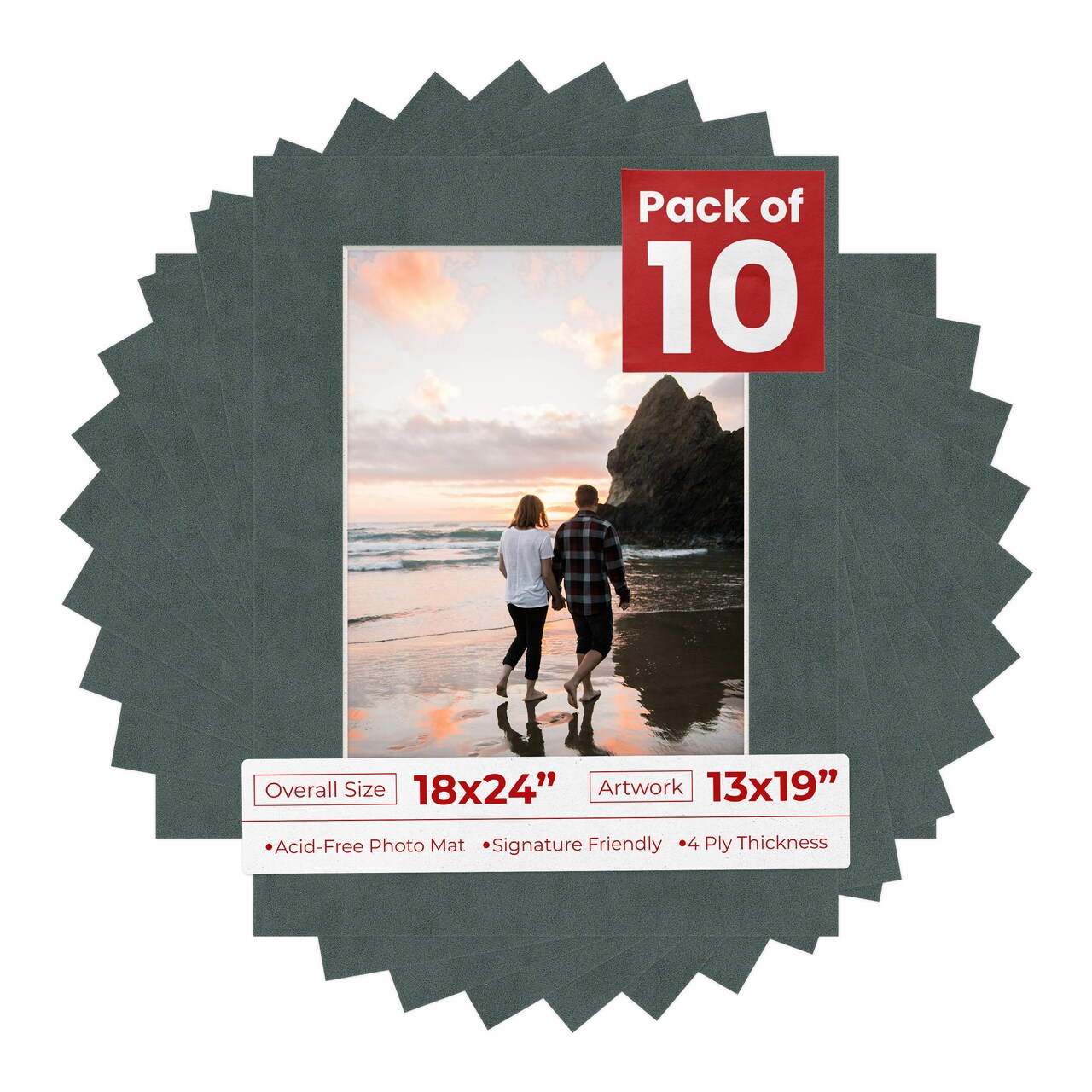 Dark Grey Suede Mat Board for 18x24 Frames - Fits 13x19 Photos